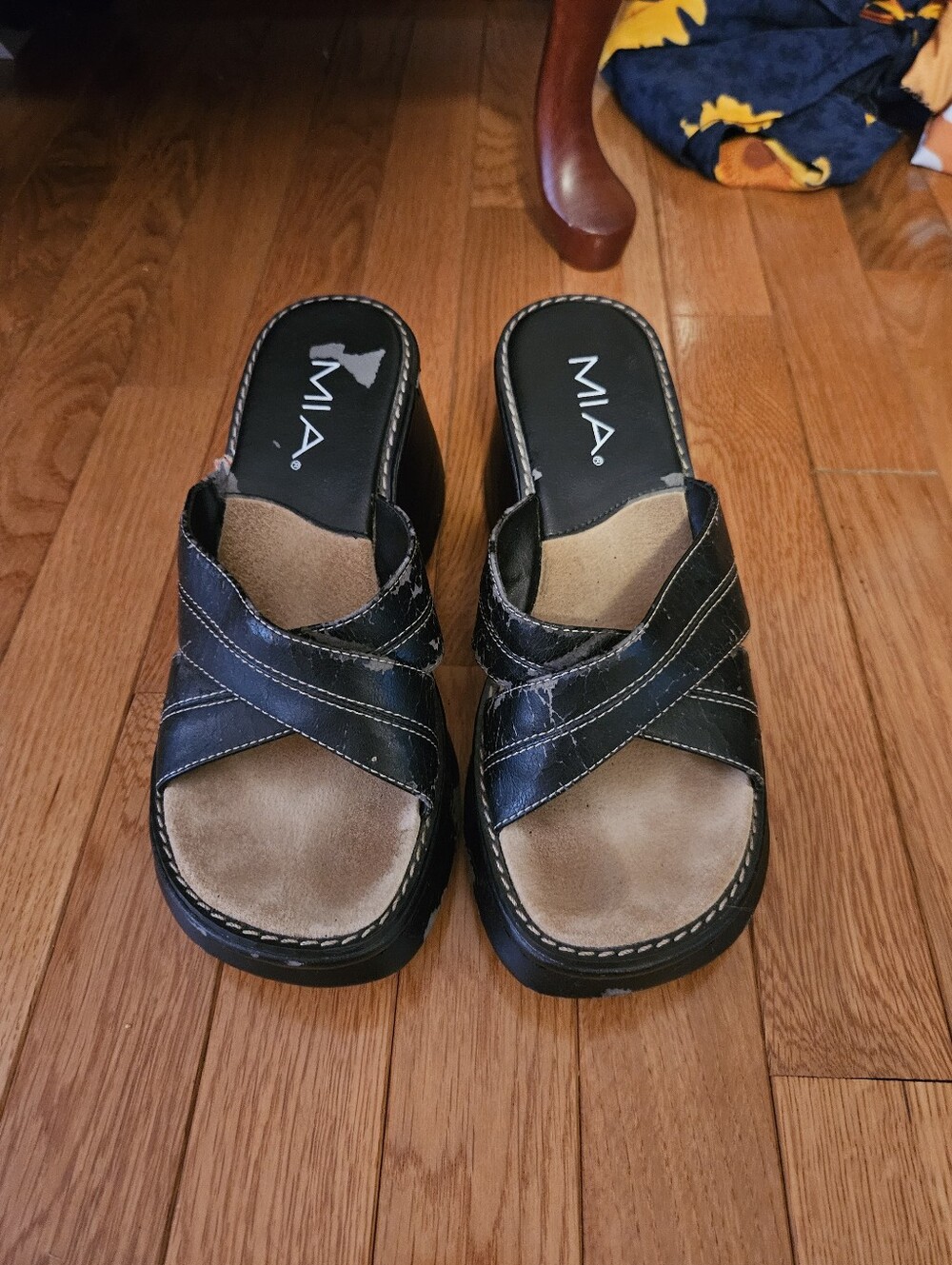 Vintage 90s Y2k Black Platform Slide Sandals by MIA